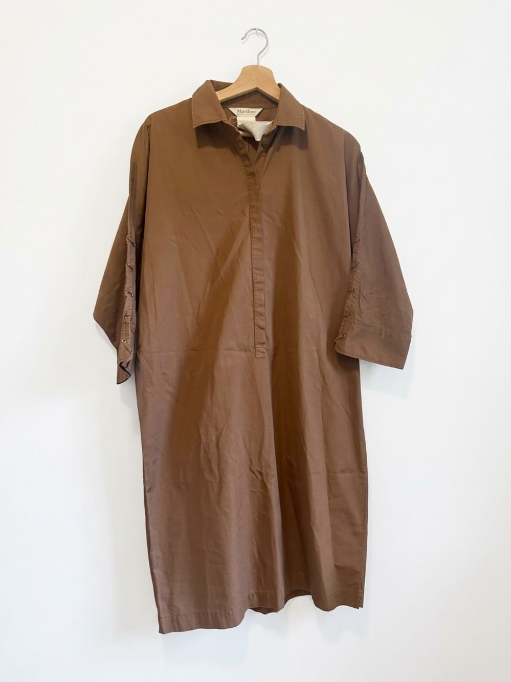 MaxMara Vintage Brown Oversize Cotton Poplin Shirt Dress